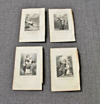 4 Antique Late Xix S French Our Lady Saint Anthony Christianity Miniature Prints