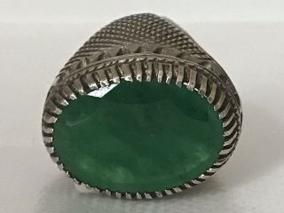 Vintage Sterling Silver Green Jade Mens Ring