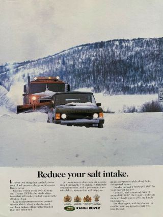 1993 Range Rover Lwb 4x4 Reduce Your Salt Intake Vintage Print Ad