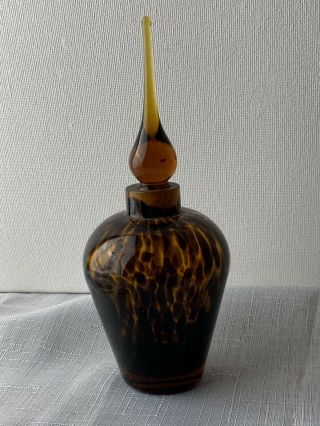 Vintage Hand Blown Art Glass Perfume Bottle W/ Dauber Brown & Black