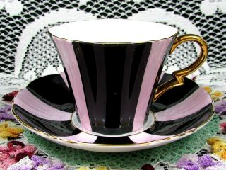 Royal Standard Pink & Black Panels Art Deco Tea Cup And Saucer