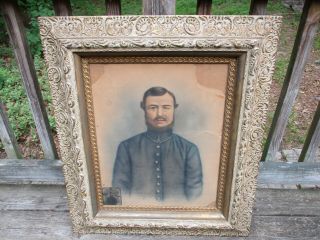 Antique Framed Pastel Drawing Of A Civil War Soldier & Matching Tintype
