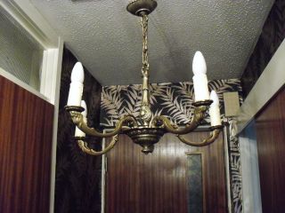 Option Of One Of 3 Vintage French Ornate Heavy Brass 5 Arm Chandeliers (3 Availa