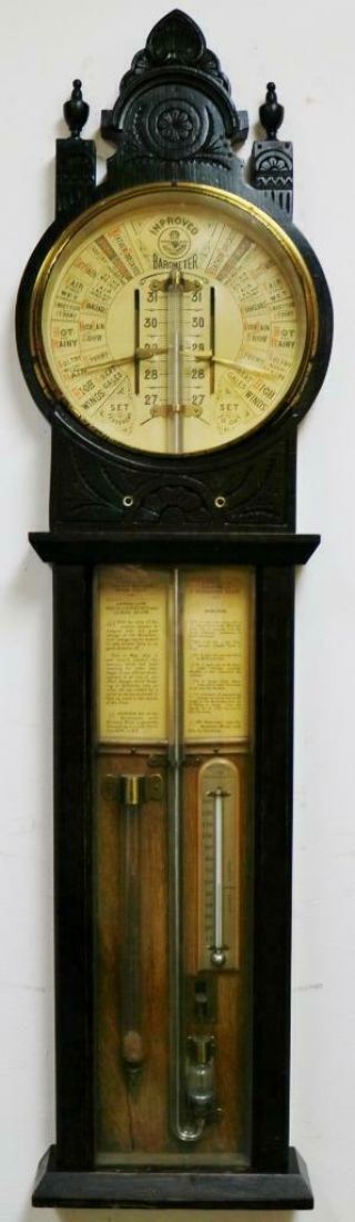 Rare Antique Admiral Fitzroy Solid Oak Polytechnic Wall Barometer,  Thermometer