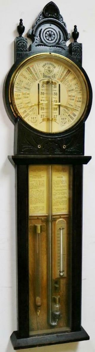 Rare Antique Admiral Fitzroy Solid Oak Polytechnic Wall Barometer,  Thermometer 2