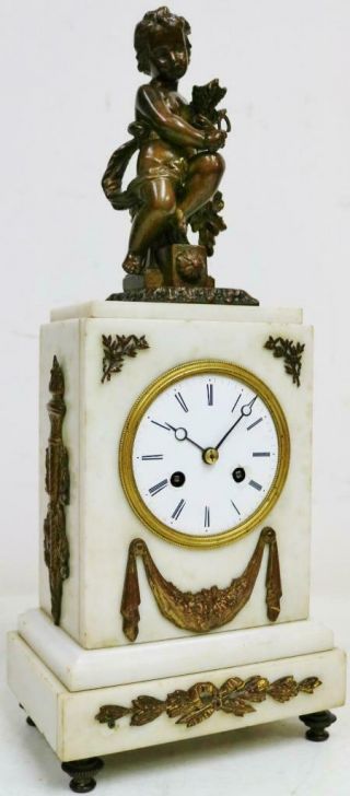 Antique French Empire 8 Day Bell Striking Silk Suspension Marble Mantel Clock