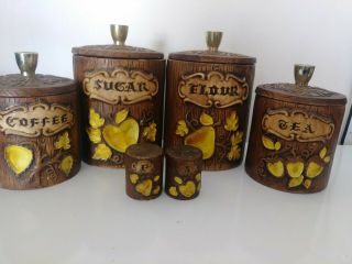 Vintage Treasure Craft Canister Set Of 6 Coffee Tea Sugar Flour Salt Pepper Usa