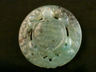 Chinese Nephrite Jade Turtle & 2dragons 2faces Circle Pendant J134