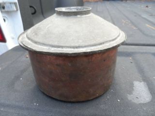 Small Size 8 " Antique Copper Cooking Pot With Lid Great Cottage Farmhouse Decor