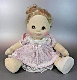 Vintage Mattel My Child Doll 1985 Blonde Hair Curly Piggies Brown Eyes W/ Dress