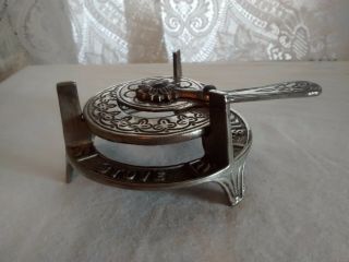 Antique 19th C.  Victorian " Silver Spirit Stove " Nickel Plated Cast Iron Trivet