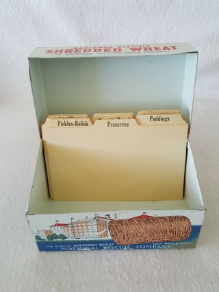 Nabisco National Biscuit Shredded Wheat Vintage1973 Tin Metal Recipe Box W Cards