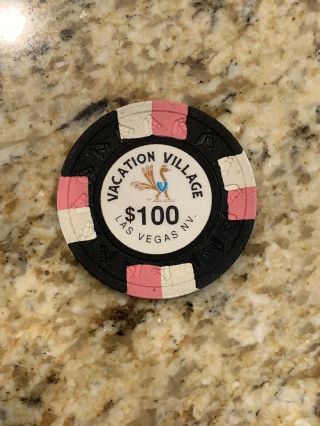 Vacation Village Las Vegas Closed Casino $100 Poker Chip - Stands On Edge