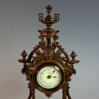 Antique German Mantle Clock with Porcelain Dial and Onyx Base 2