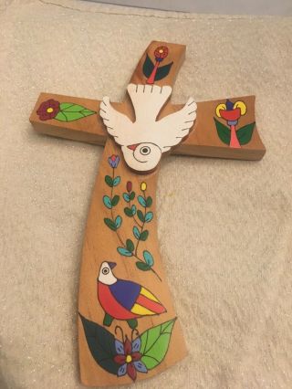 Folk Art Wooden Cross - Hand Made & Hand Painted In El Salvador