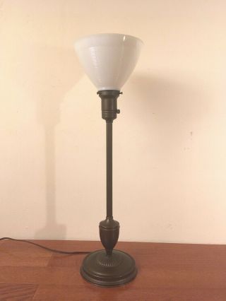 Vintage Mid Century Metal Torchiere Table Lamp W/ Milk Glass Shade 27 "