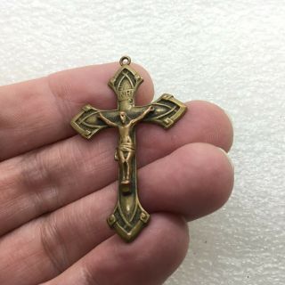 Vintage Signed WJF XX Brass Tone Crucifix Cross Pendant Religious Catholic 3