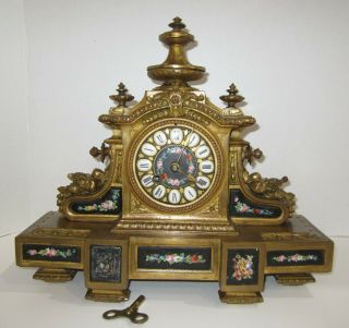 Antique Victorian French Sevres Porcelain Bronze Clock 8 Day,  Time/bell Strike