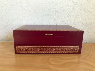 Vintage Mele Jewelry Box Vanity Drawer Mirror - 3 Tier - Burgundy Red Gold Accents