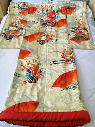 Antique Vintage Japanese Silk Kimono Wedding Red Embroidery Silver Handstitched