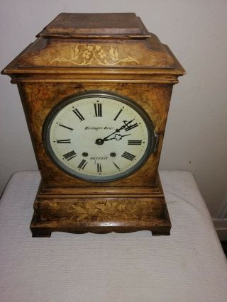 Victorian Bracket Clock In Inlaid Walnut Case,  Beringer Bros,  Belfast.