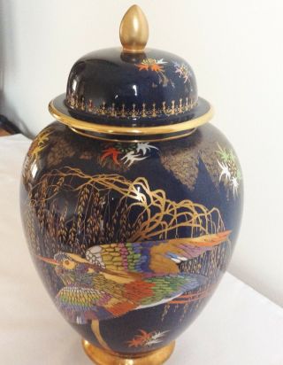 Vintage Art Deco Carlton Ware Lustre Enamels Stunning Sketching Bird Temple Jar