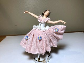 Vintage Dresden Germany Lace Porcelain Figurine - Ballerina - 3 1/2 In.  Tall