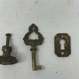 Antique Vintage Skeleton Key,  Bracket,  And Knob From Edison Record Cabinet