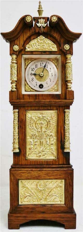 Very Rare Antique 19thc Lenzkirch Oak & Ormolu Bronze Miniature Longcase Clock