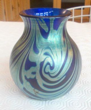 Vintage Okra Glass Nebula Vase 4.  75in Height