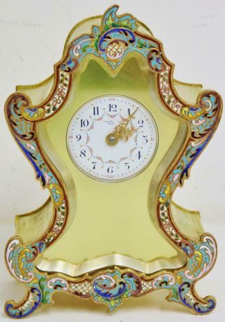 Rare Sweet Antique French 8 Day Bronze Ormolu & Champleve Enamel Mantle Clock
