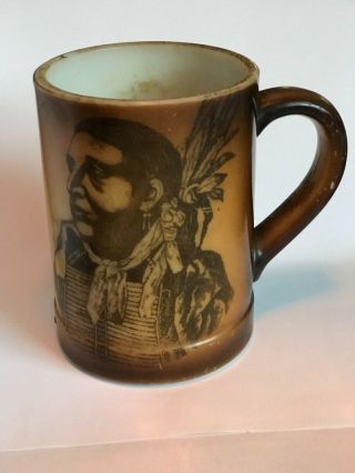 Antique Thick Porcelain Cup - Mug Hand Painted Native American Picture