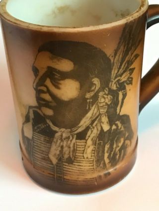 Antique Thick Porcelain Cup - Mug Hand Painted Native American Picture 2