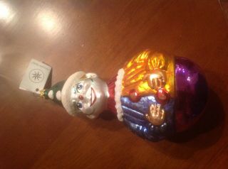Christopher Radko Willy Wobble Clown Glass Ornament 7.  5 " Tall