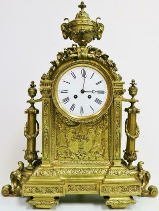 Stunning Large Antique Xxxl Palace Quality French Embossed Bronze Mantel Clock