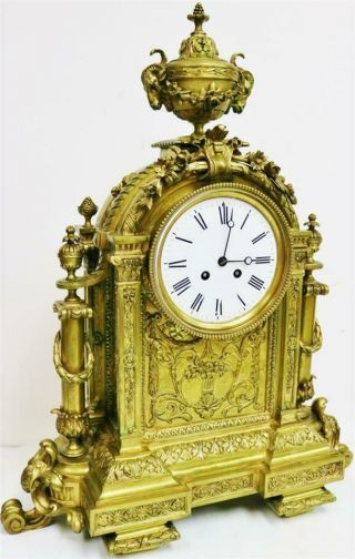 Stunning Large Antique XXXL Palace Quality French Embossed Bronze Mantel Clock 2