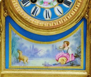 Antique French 8 Day Gilt Metal & Blue Sevres Porcelain Mantle Clock 2