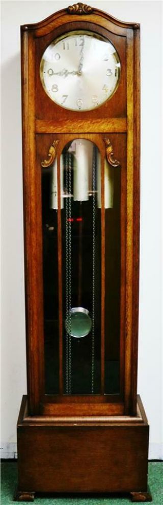 Antique Oak & Glass English 8 Day Musical Triple Chime Longcase Regulator Clock