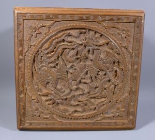 Fine Vintage Chinese Carved Wooden Box Casket Phoenix