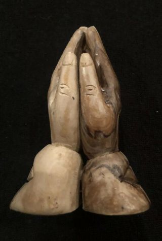 Vintage Wooden “praying Hands” Holy Land Jerusalem Hand Carved Olive Wood