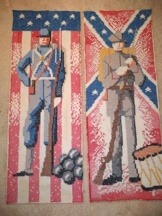 2 Civil War Soldiers Union & Confederate Soldiers Cross Stitch 20th Century