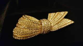 Very Rare Vintage Ciner Crystal Pave Large Bow Brooch Pin