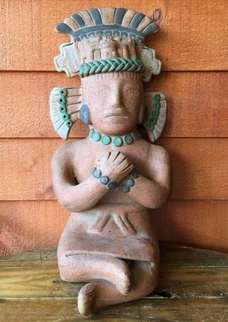 Vintage Aztec Mayan Tribal Figurine Terra Cotta Clay Folk Art Statue