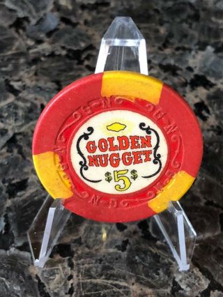 $5.  00 Red Golden Nugget $5 Casino Chip - Las Vegas Scroll Design