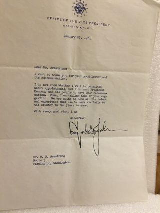 Lyndon Johnson Signed Letter (1/25/1961) Re: Appointments And Advising Kennedy