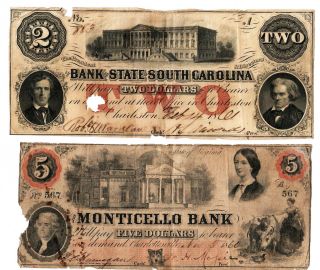 Csa Confederate Currency Note 1860 1861 Monticello Bank South Carolina Bank