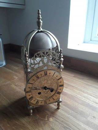 Large French Gothic Style Brass 8 Day Bell Striking Clock C1860