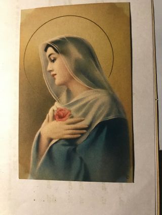 Vintage Prayer Card Virgin Mary With Rose