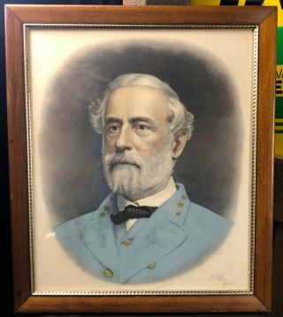 Robert E Lee Antique Framed Colored Engraving Civil War Confederate General 2