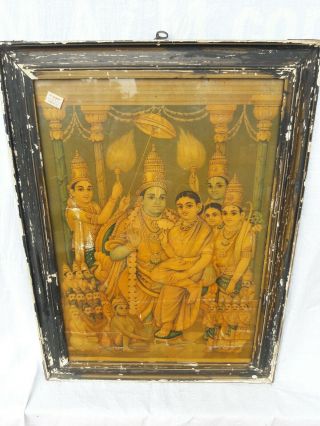 Antique Vintage Old Lithograph Print Hindu God Lord Raman Lakshman Sita N Palace